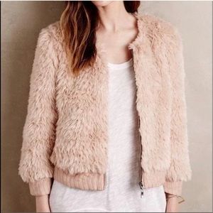 Anthropologie Elevenses Rose faux fur crop bomber jacket